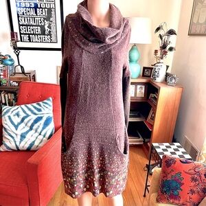 Gorgeous Vintage Cowl Neck Sweater Dress with Pockets